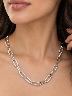 Paperclip Style Stainless Steel Chain Necklace